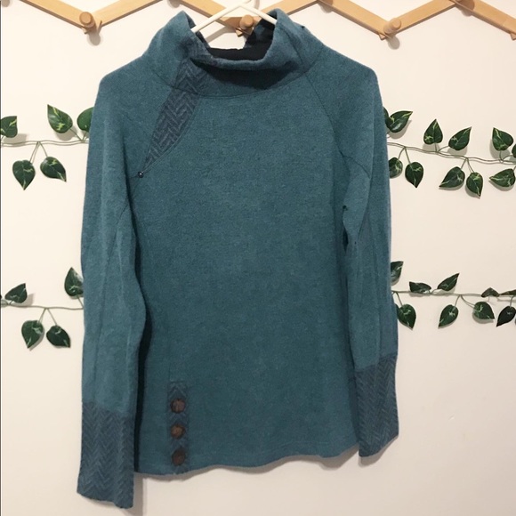 Prana Tops - Prana Teal Blue Sweater with Subtle Chevron Pattern Size M